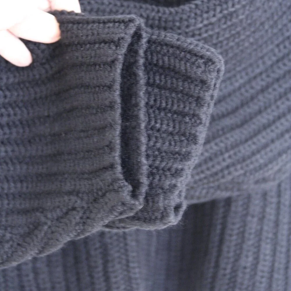 Zara‎ Black Rib Knit V-Neck Oversize Crop Sweater Sz M - Picture 5 of 10